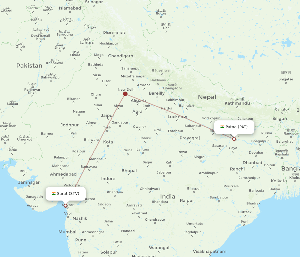 PAT to STV flights and routes map