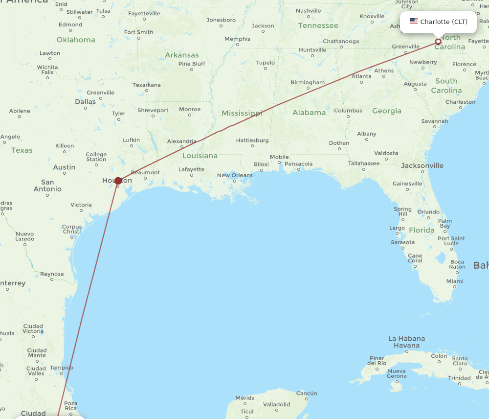 PBC-CLT flight routes
