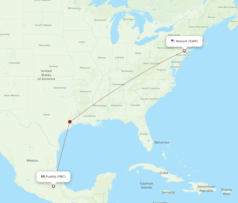 PBC-EWR flight routes
