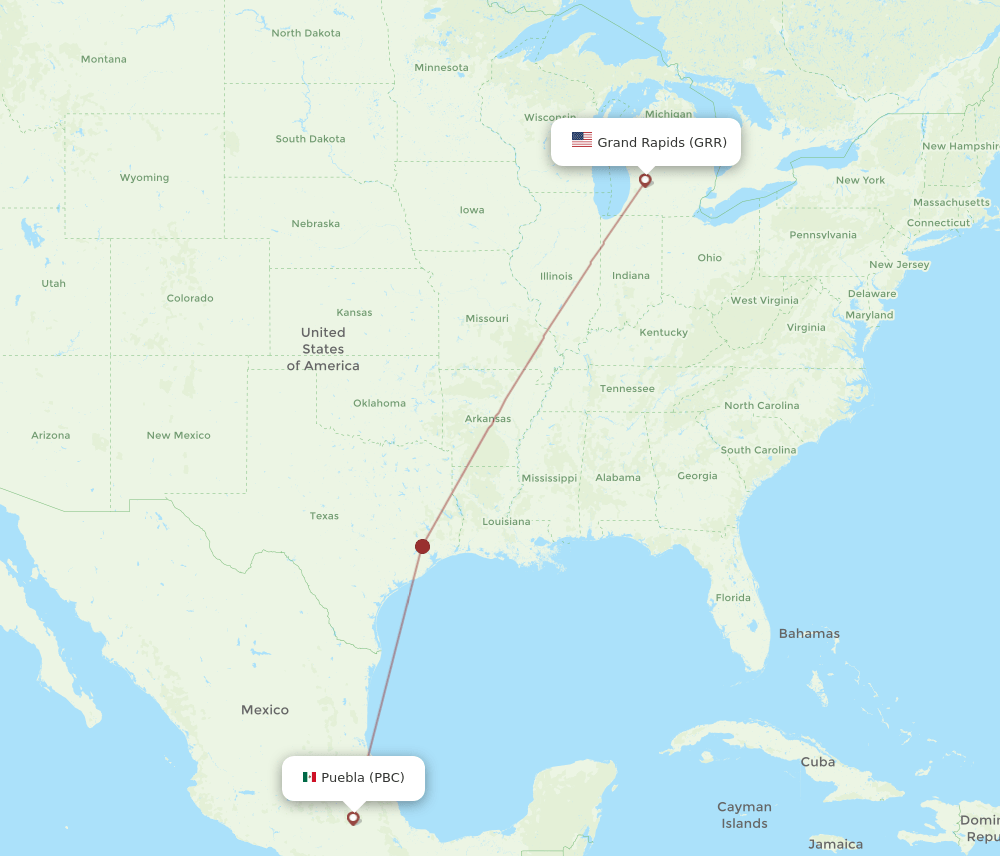 PBC to GRR flights and routes map