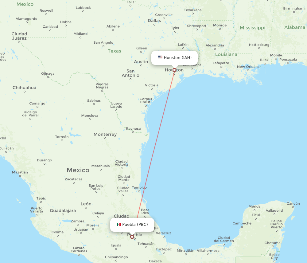 PBC-IAH flight routes