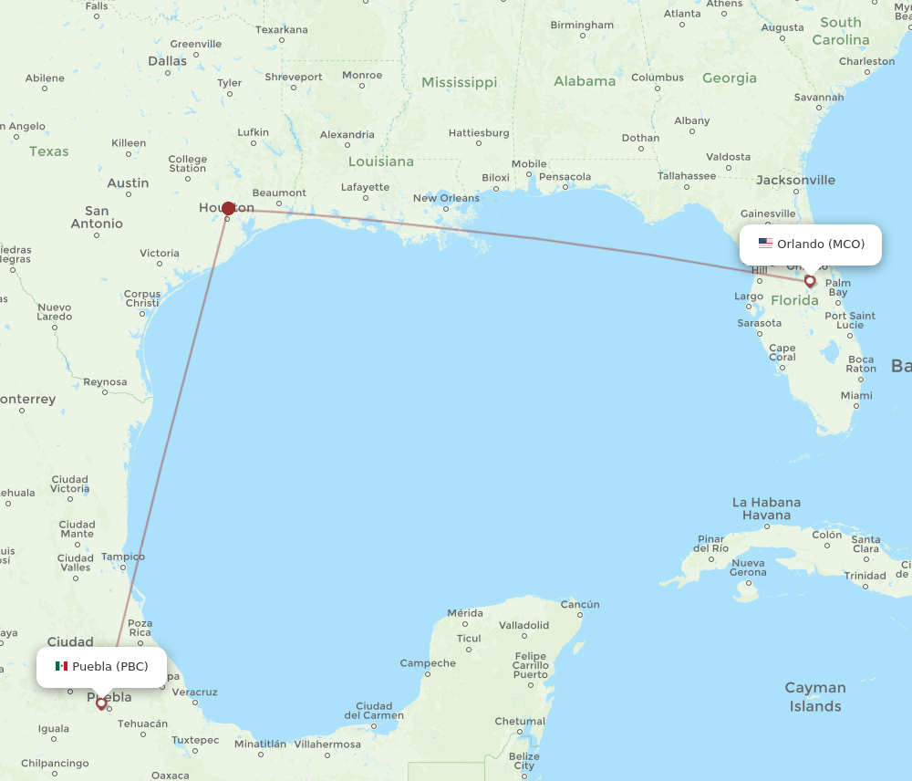 PBC-MCO flight routes