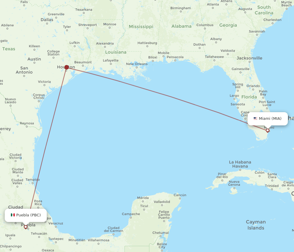 PBC-MIA flight routes