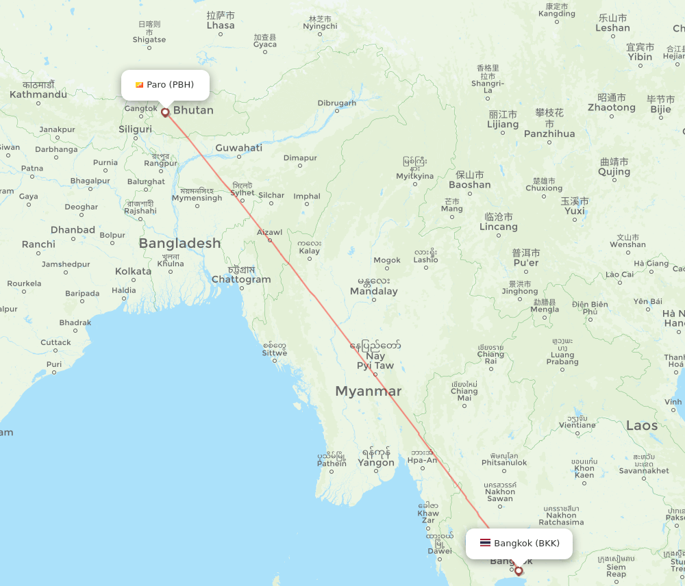 PBH to BKK flights and routes map