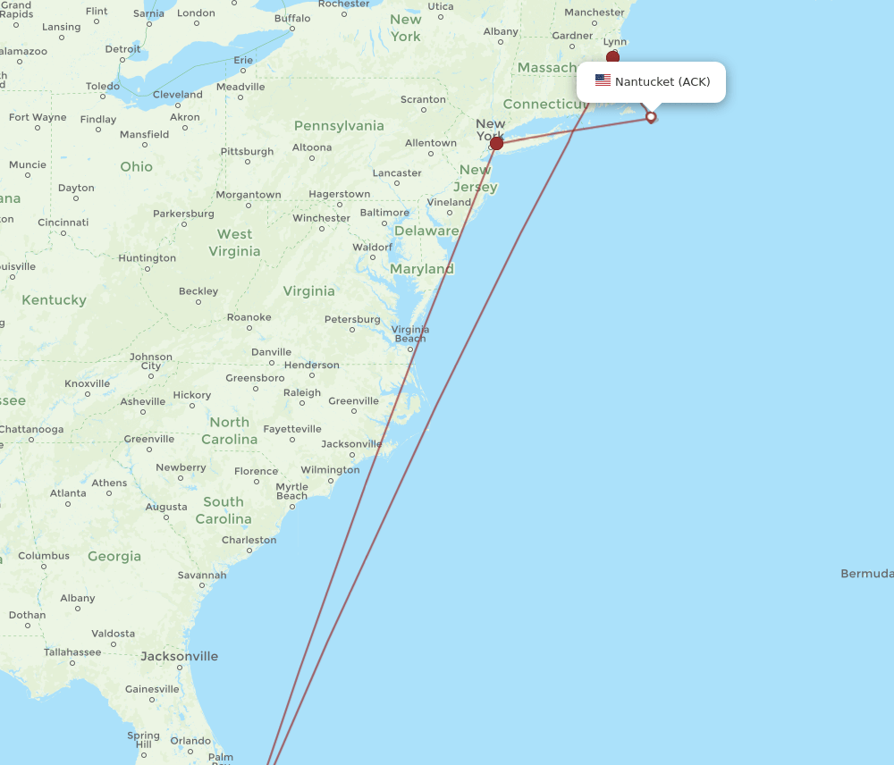 PBI-ACK flight routes