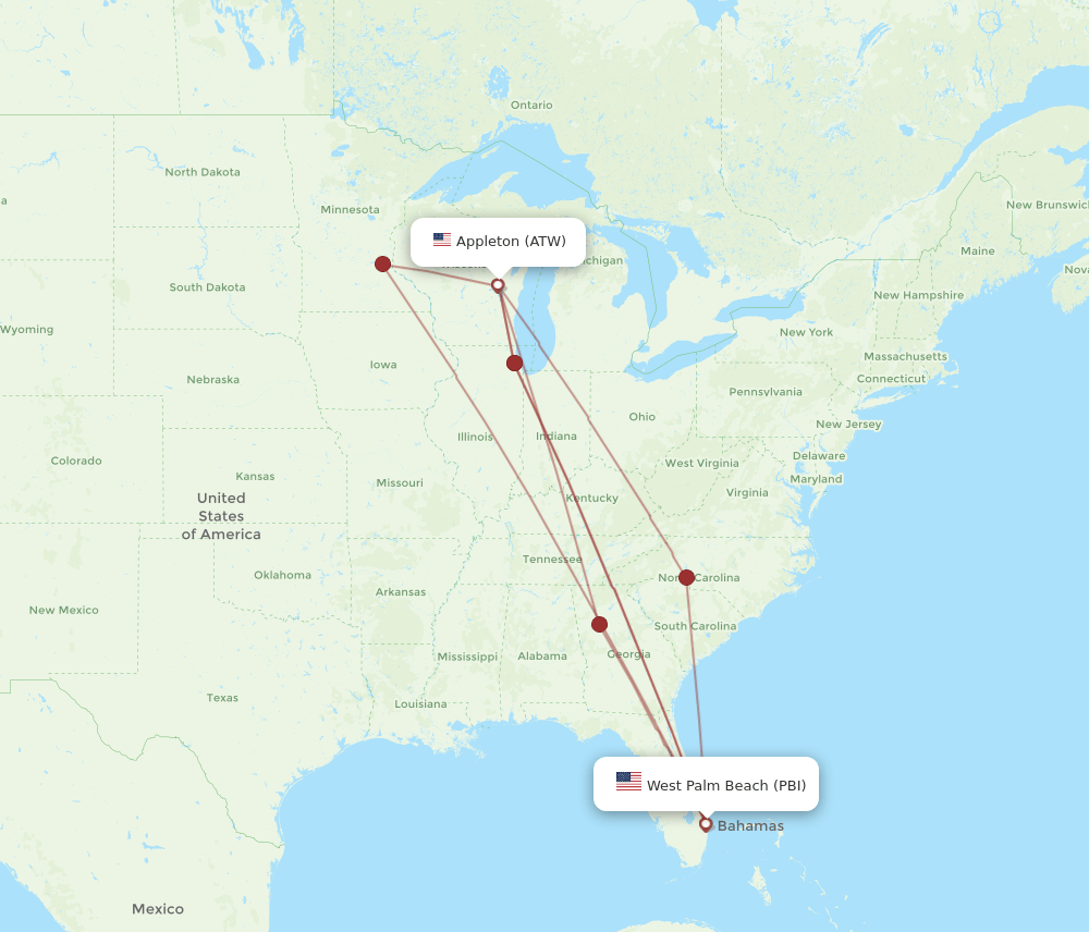 PBI-ATW flight routes