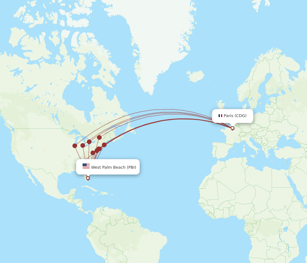 PBI-CDG flight routes
