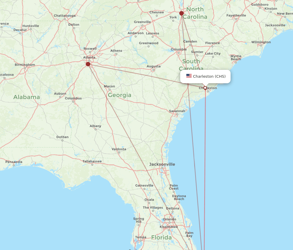 PBI to CHS flights and routes map