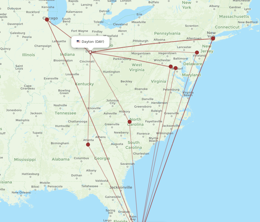 PBI-DAY flight routes