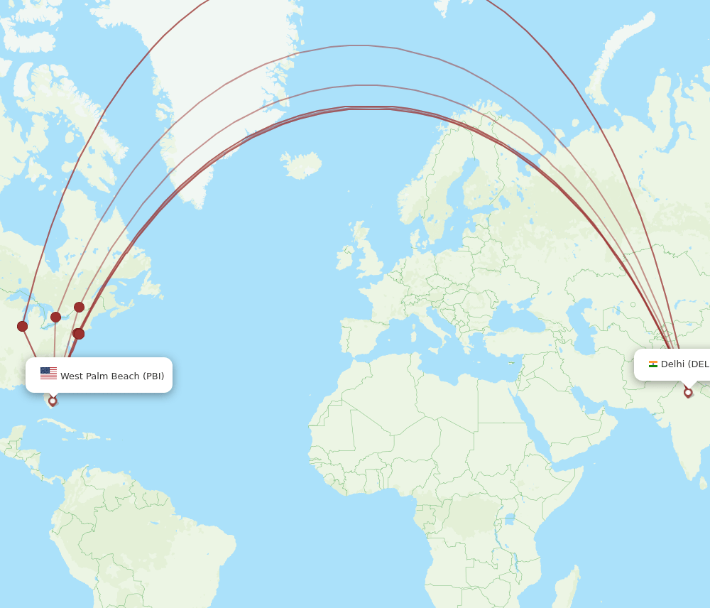 PBI-DEL flight routes