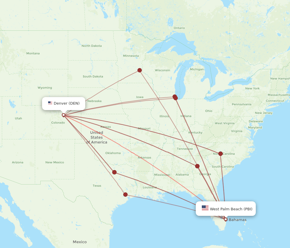 PBI-DEN flight routes