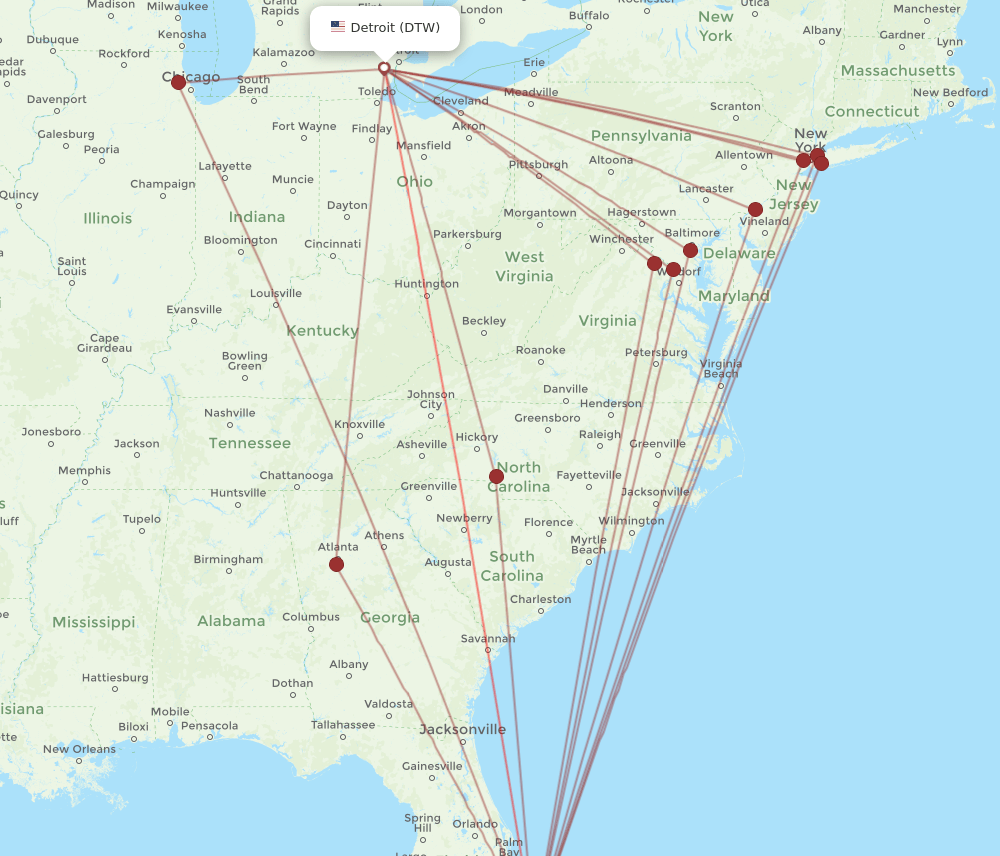 PBI-DTW flight routes