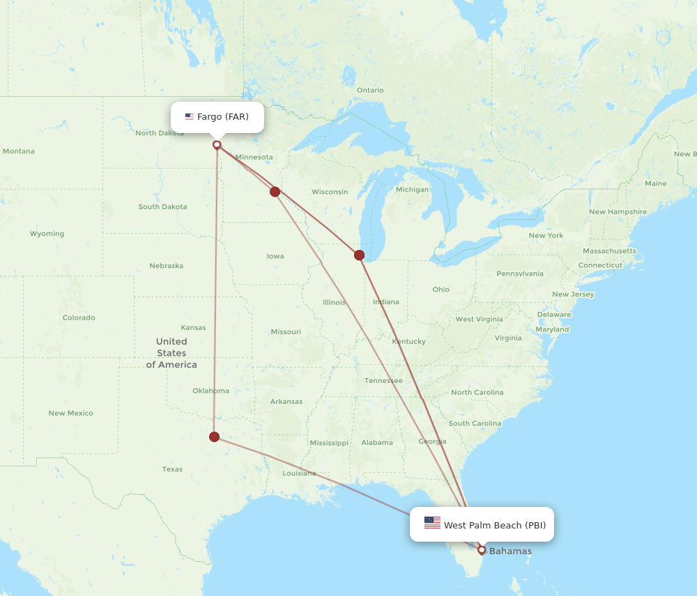 PBI-FAR flight routes