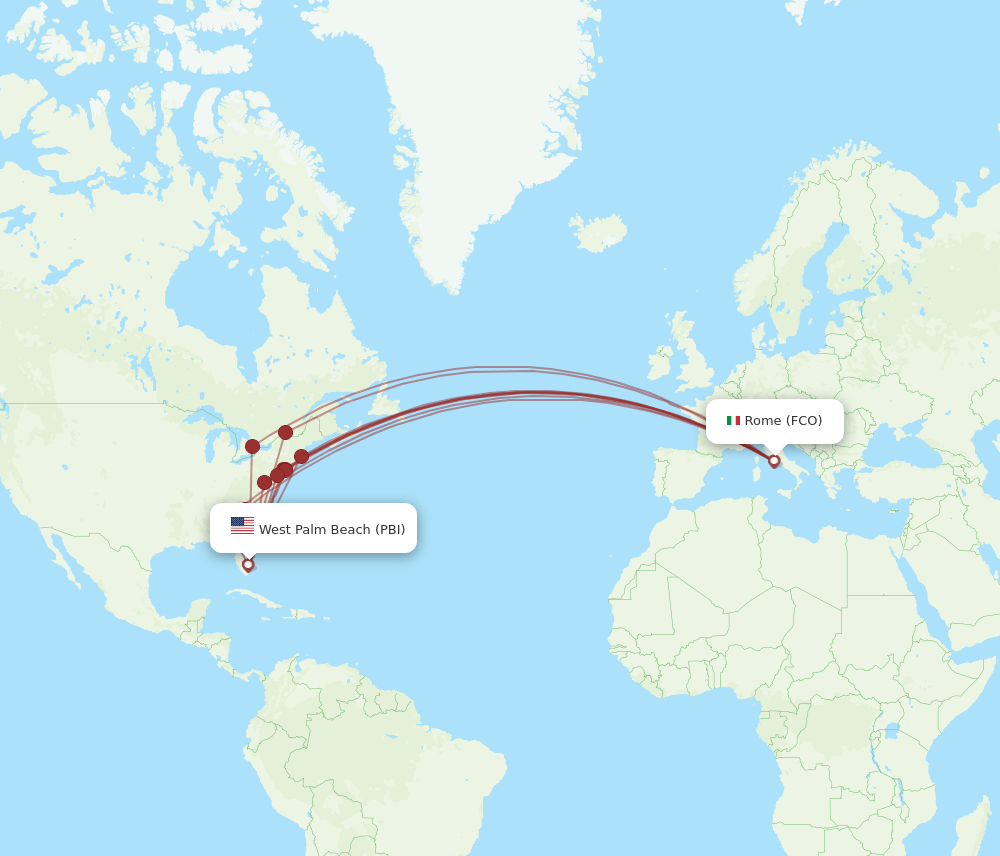 PBI-FCO flight routes