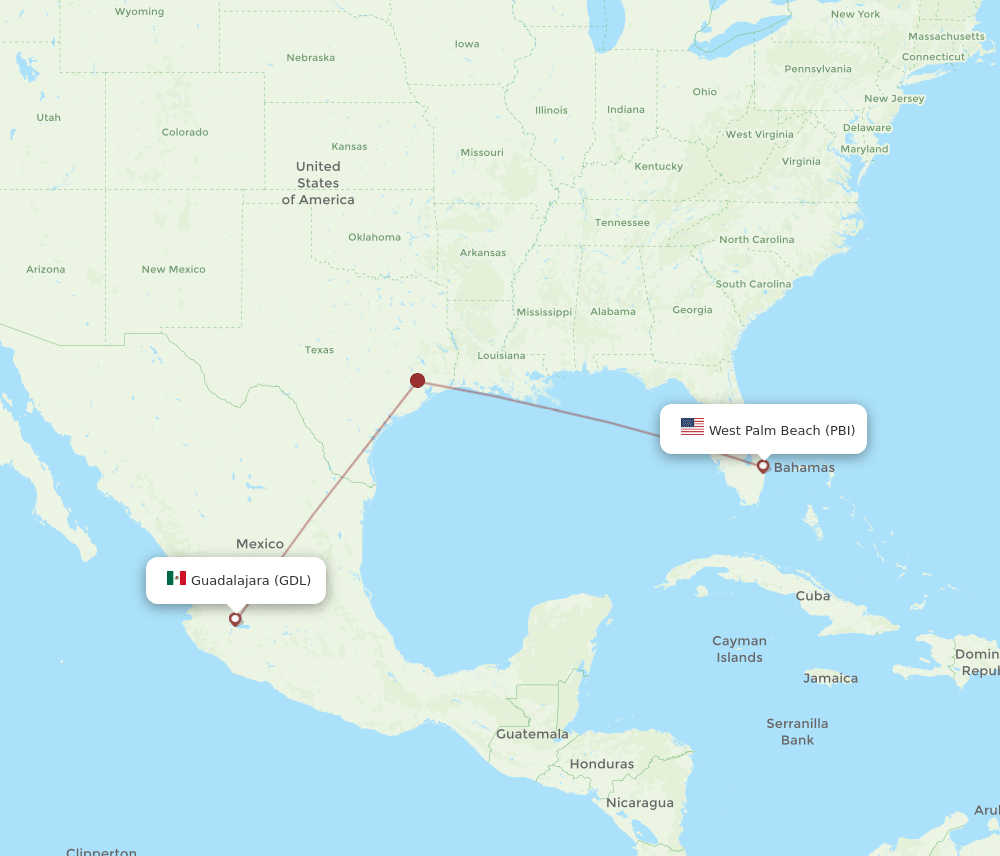 PBI-GDL flight routes