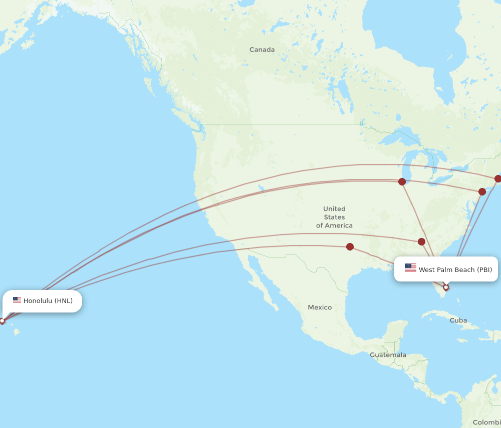 PBI-HNL flight routes