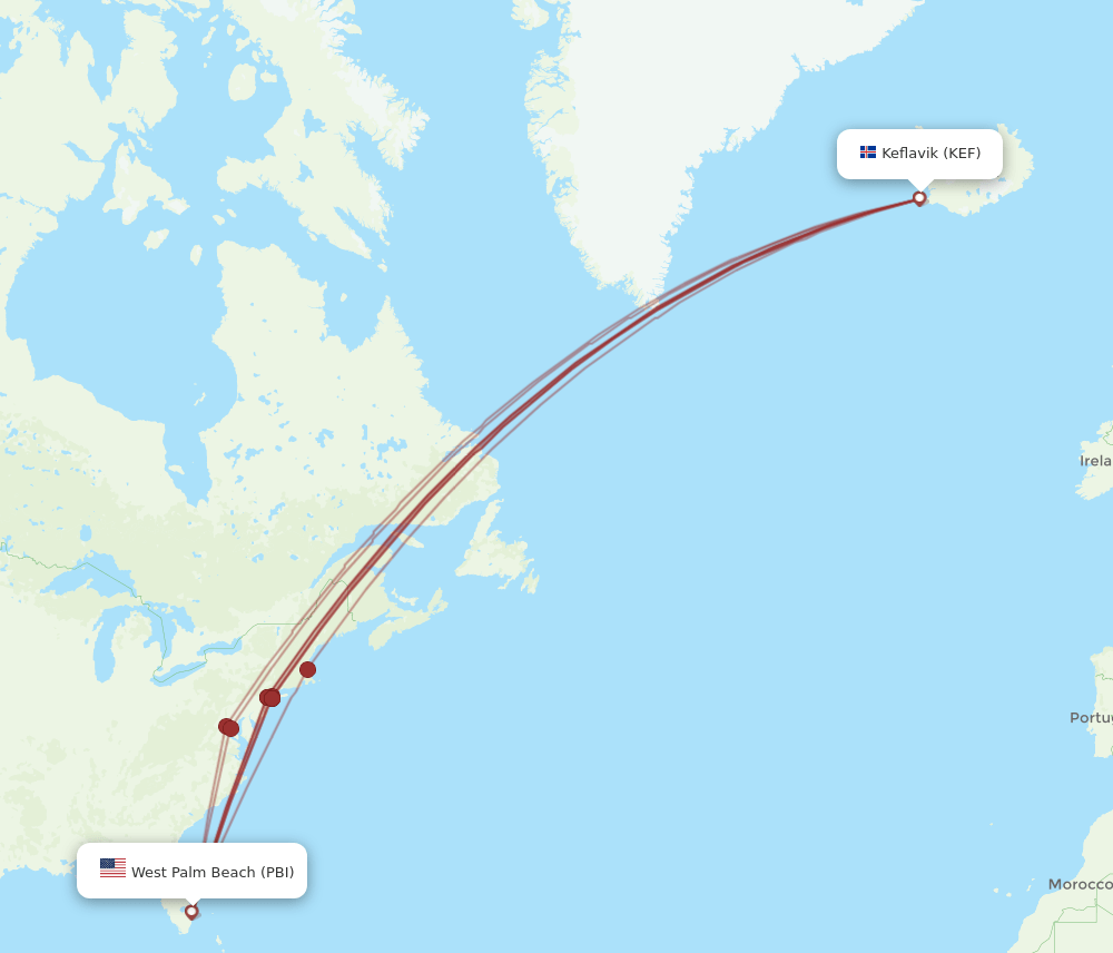 PBI-KEF flight routes