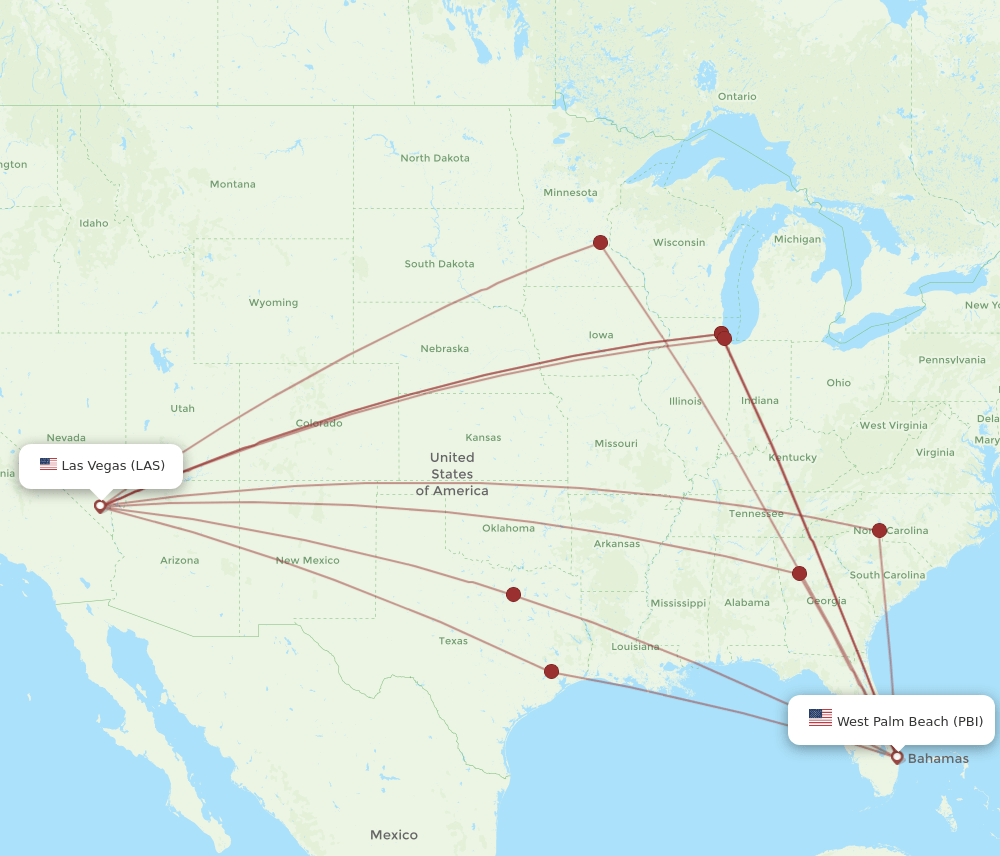 PBI to LAS flights and routes map