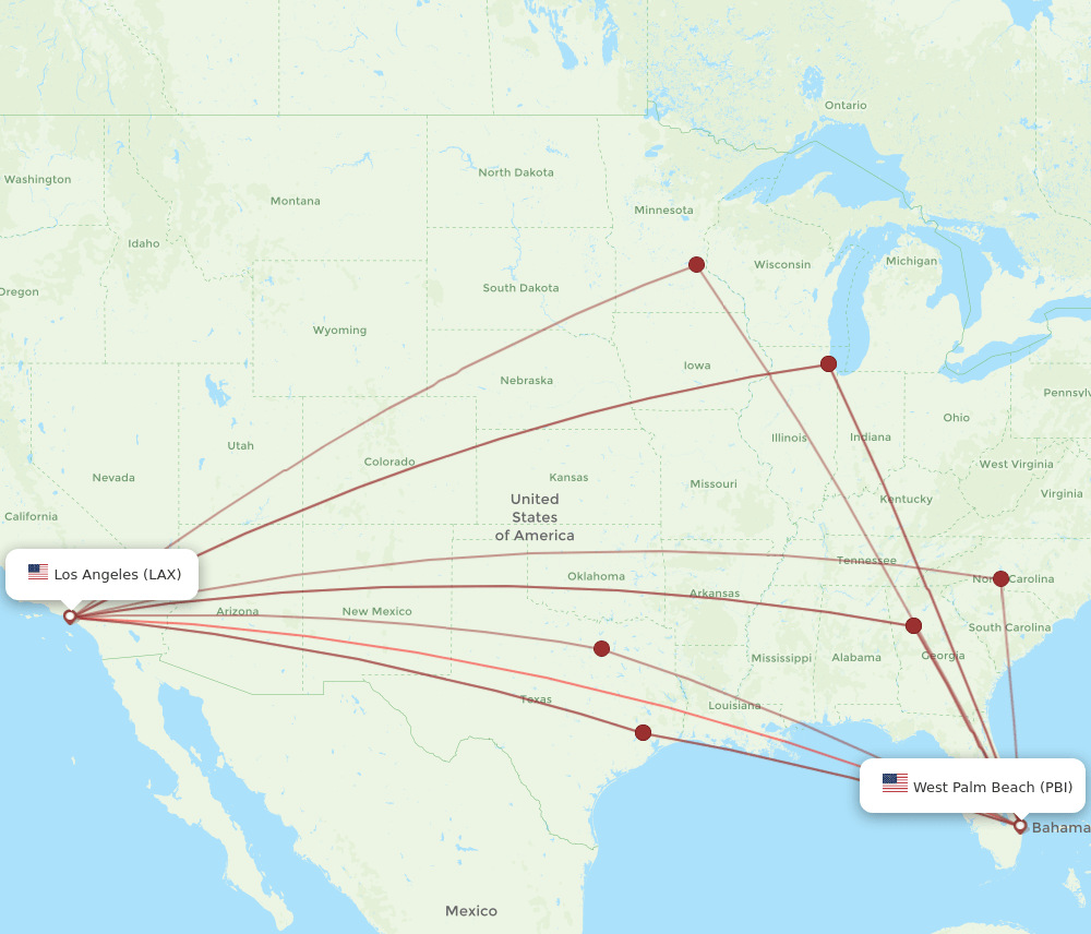 PBI-LAX flight routes