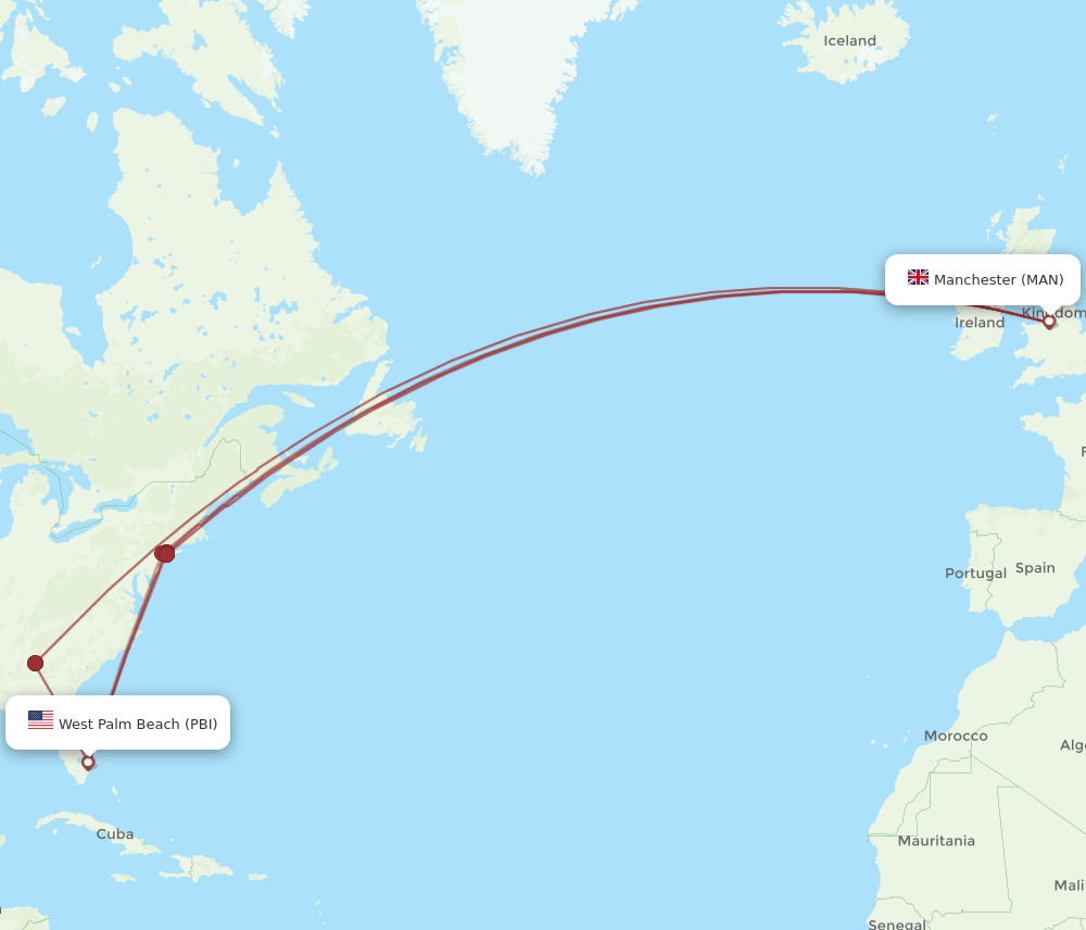 PBI-MAN flight routes