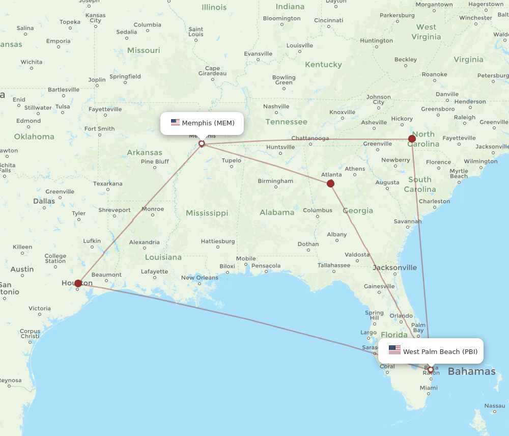 PBI-MEM flight routes