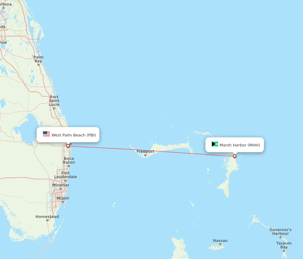 PBI to MHH flights and routes map