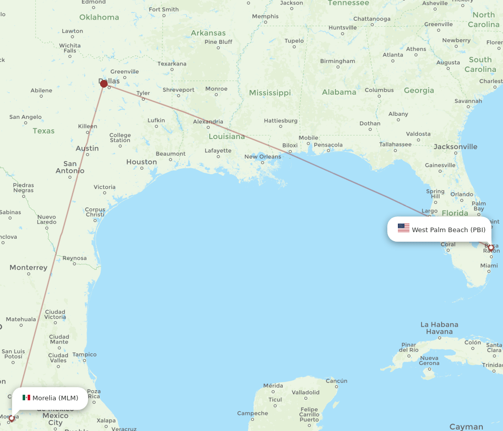 PBI-MLM flight routes