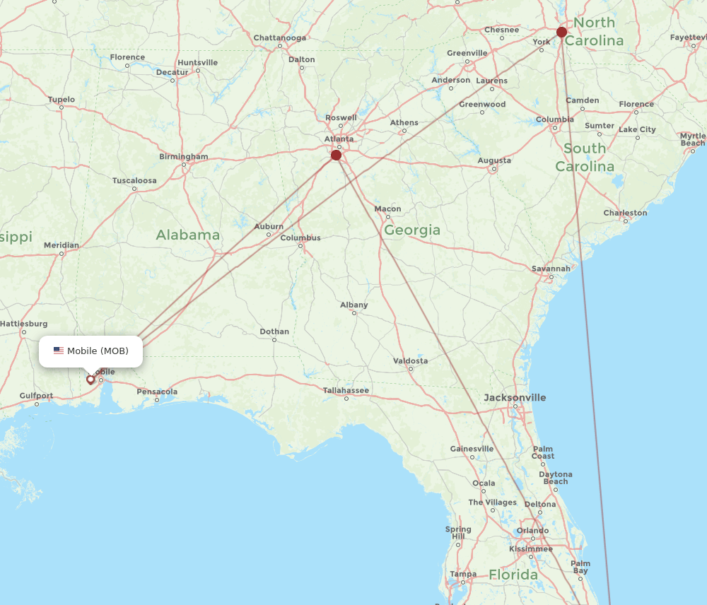 PBI to MOB flights and routes map