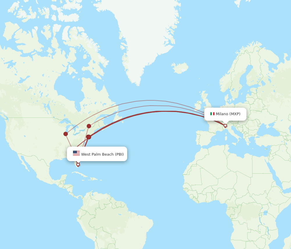 PBI to MXP flights and routes map