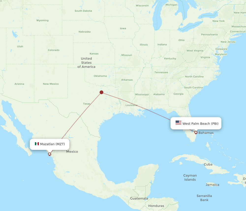 PBI to MZT flights and routes map