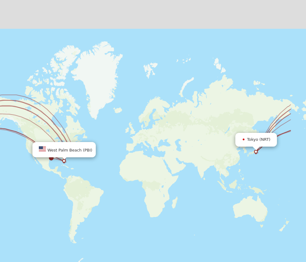 PBI-NRT flight routes