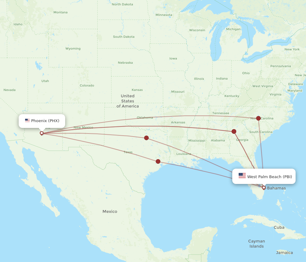 PBI to PHX flights and routes map