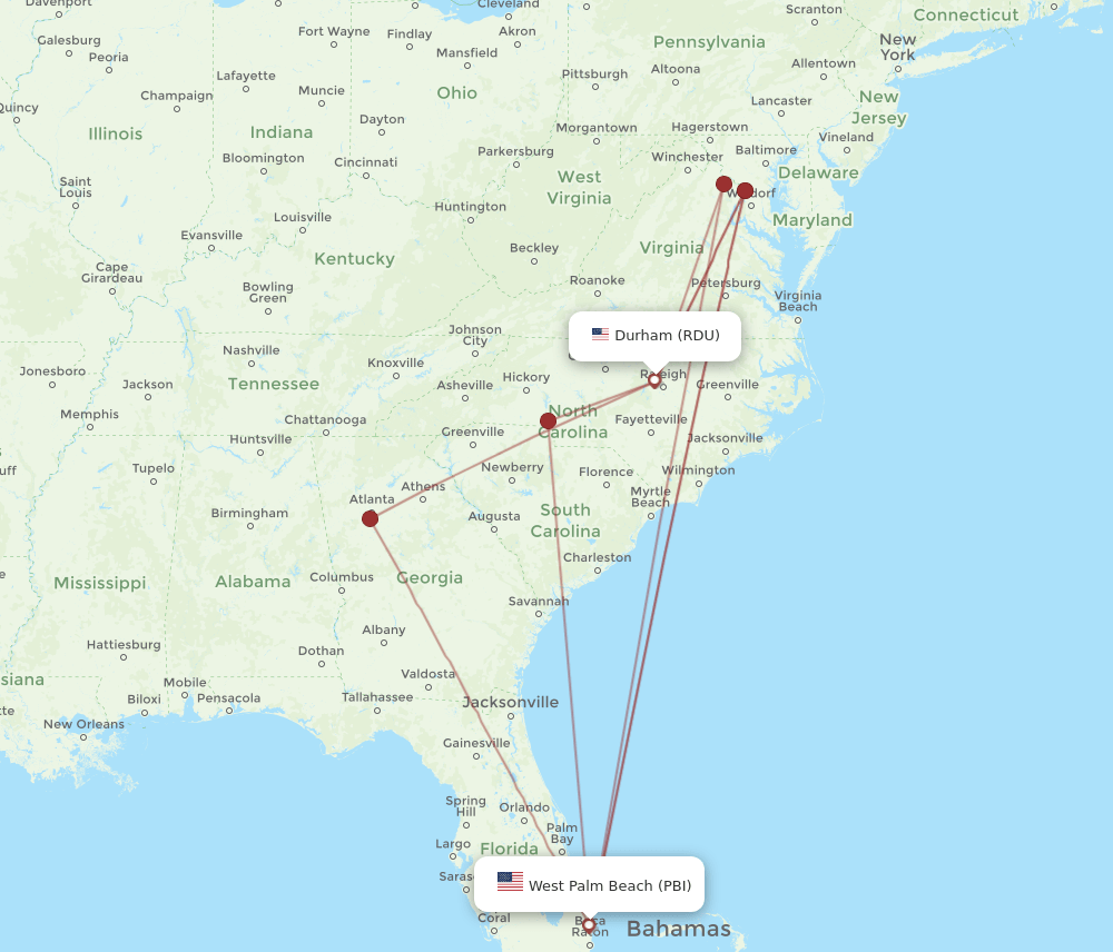 PBI-RDU flight routes