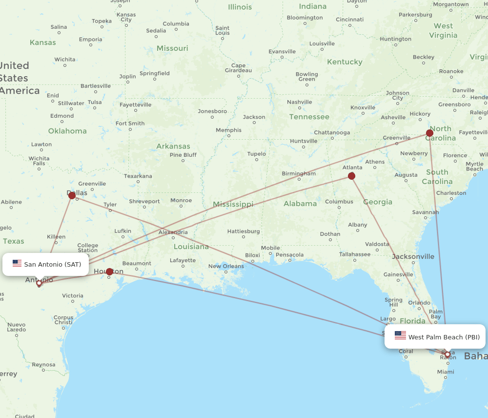 PBI-SAT flight routes