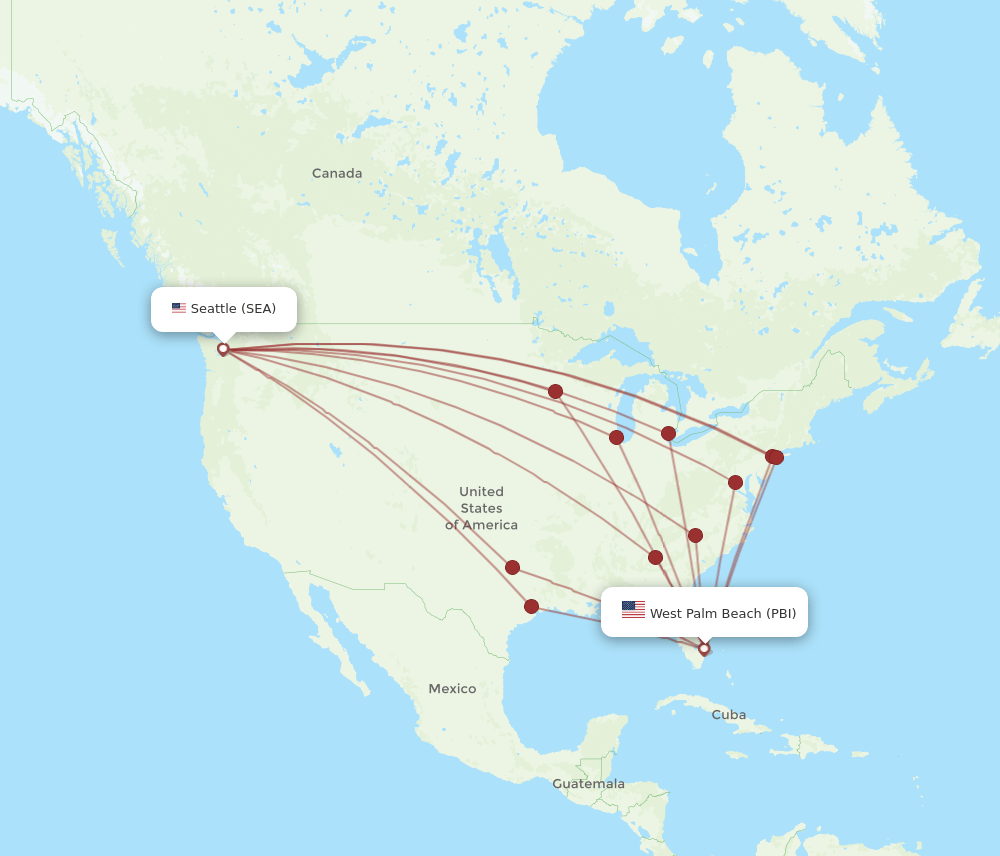 PBI to SEA flights and routes map