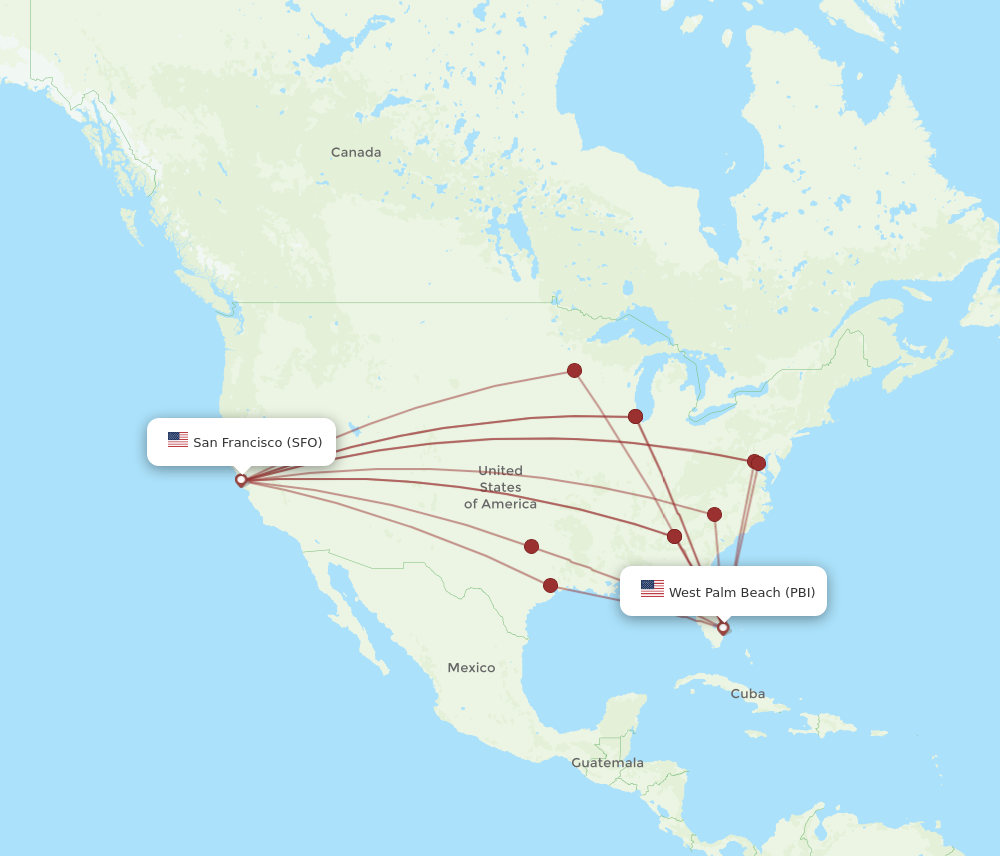 PBI to SFO flights and routes map