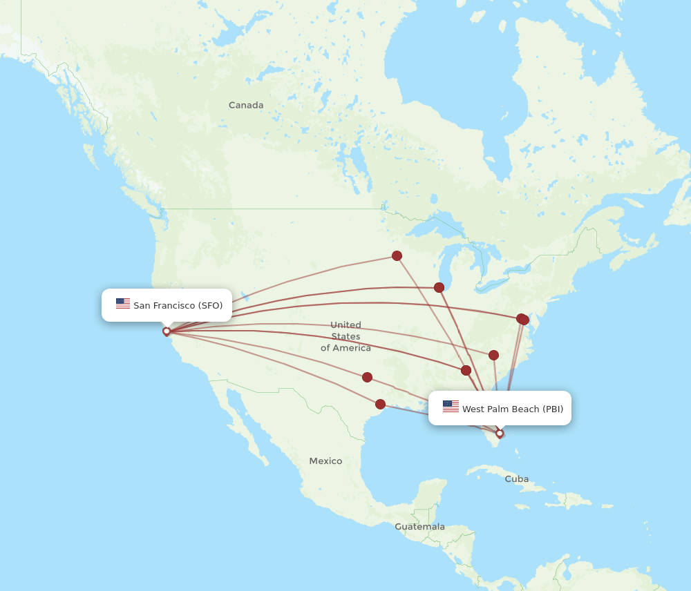 PBI to SFO flights and routes map