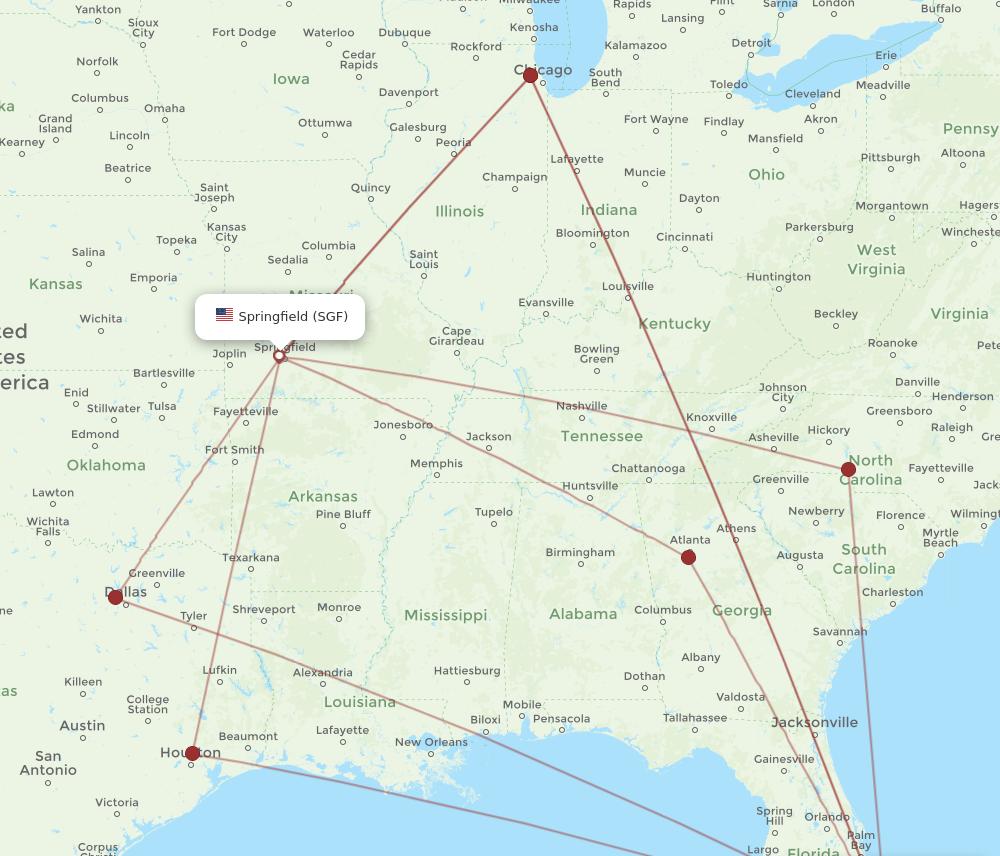 PBI to SGF flights and routes map