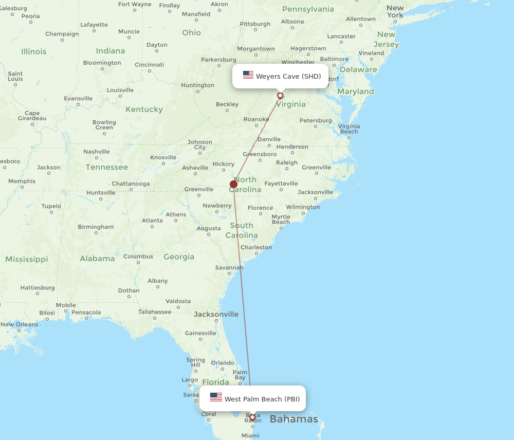 PBI-SHD flight routes