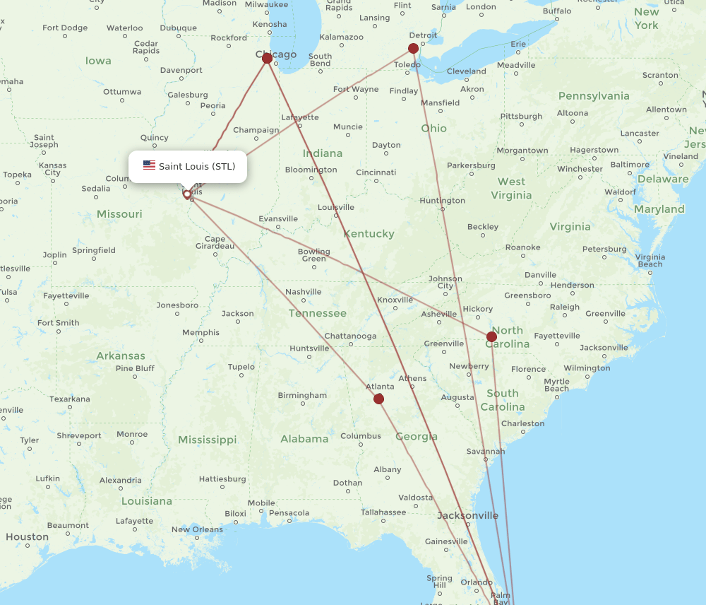 PBI to STL flights and routes map