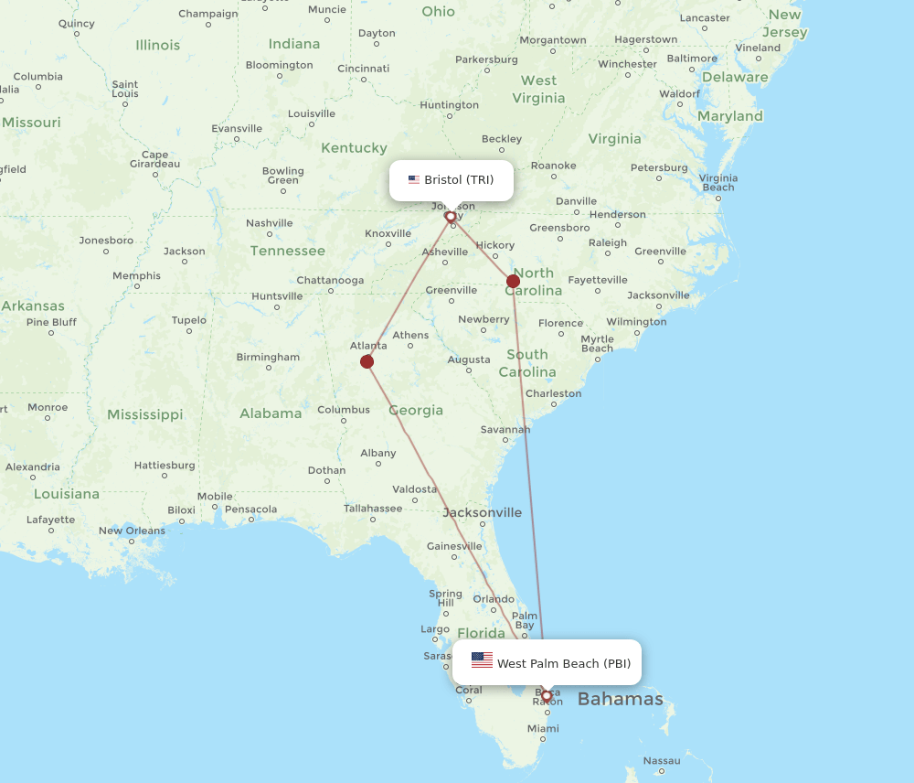 PBI-TRI flight routes