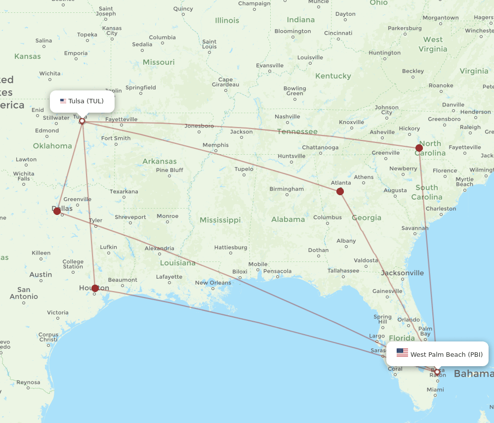 PBI-TUL flight routes