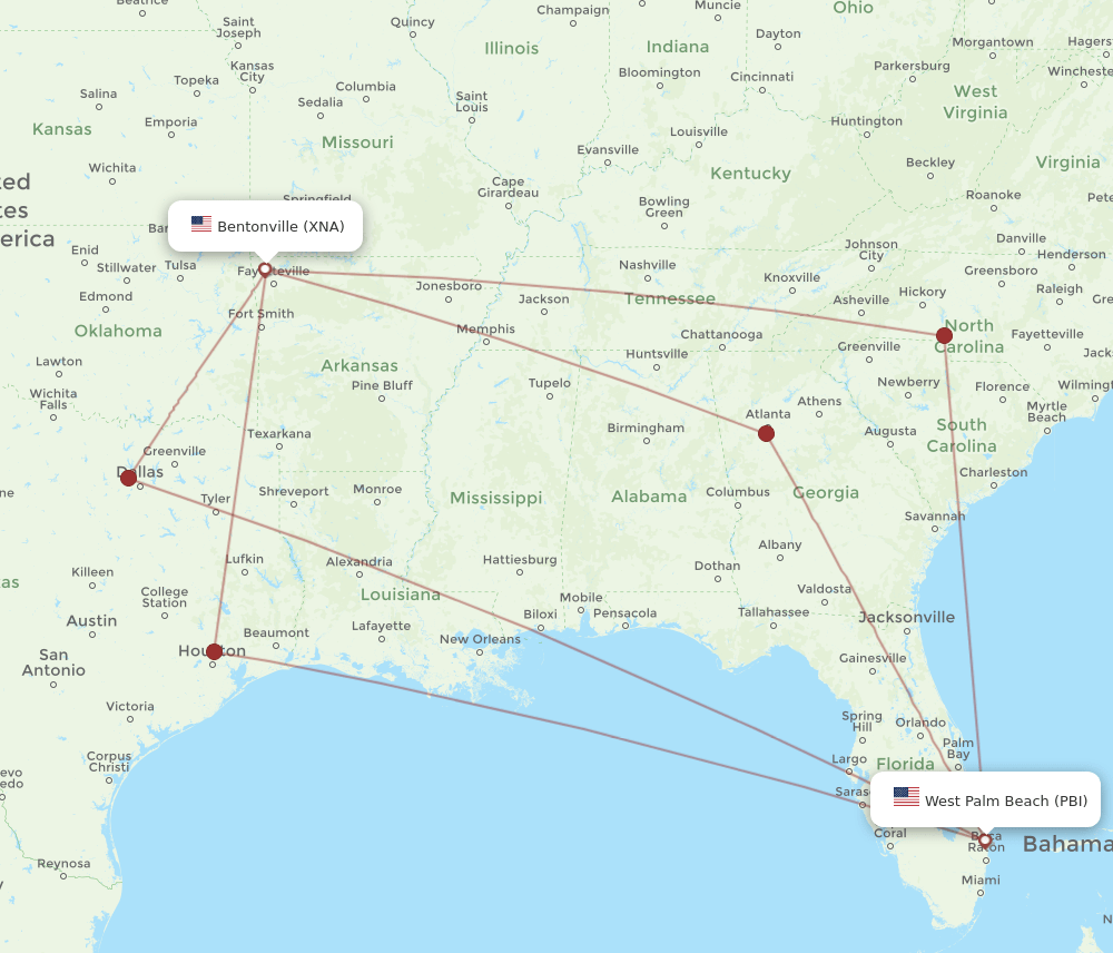 PBI-XNA flight routes