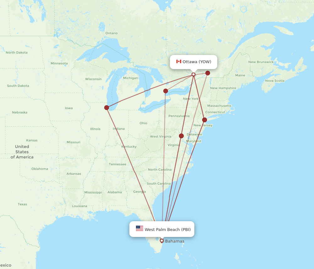 PBI-YOW flight routes