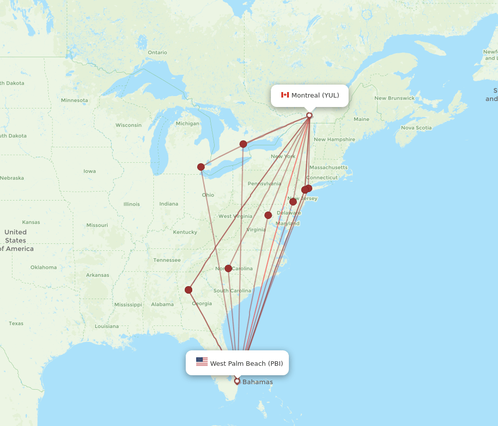 PBI-YUL flight routes