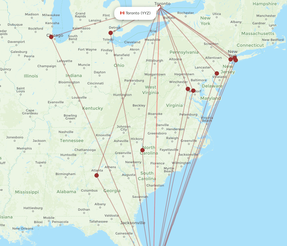 PBI-YYZ flight routes
