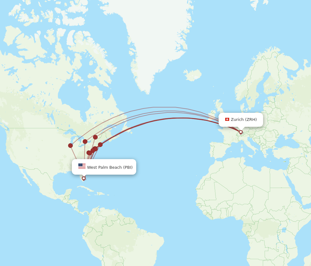 PBI-ZRH flight routes