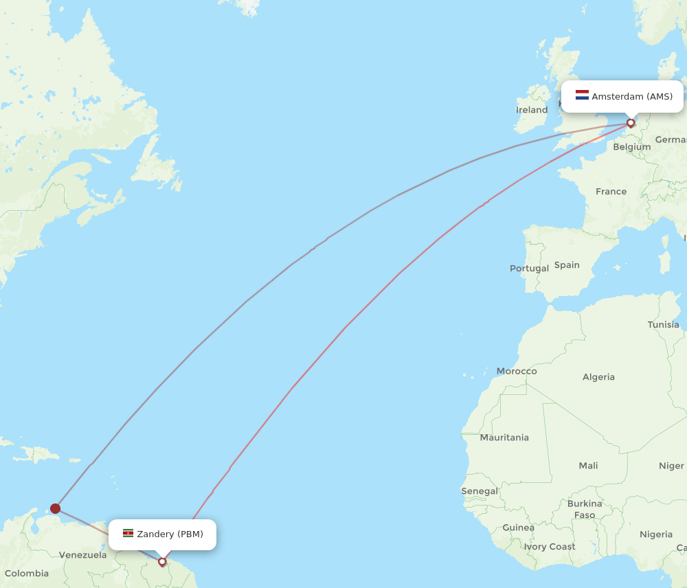 PBM to AMS flights and routes map