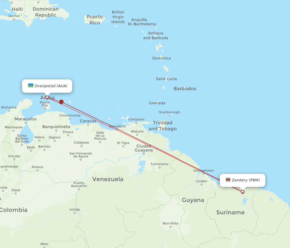 PBM to AUA flights and routes map