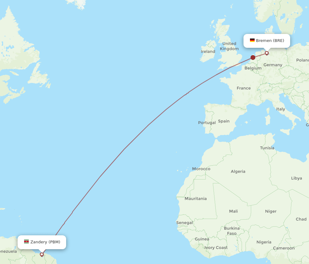 PBM-BRE flight routes
